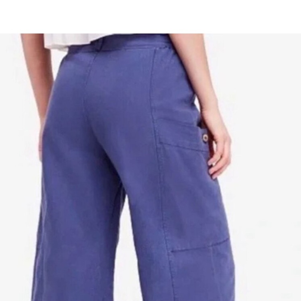 Free People Bluebell Belted Wide Leg Linen-Blend Pants W/Leg Pockets Blue SZ M - Picture 3 of 16
